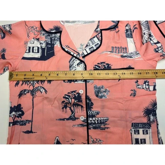 Katie Kime Pajama Set XXS Pink Charleston SC Toile Woven NWOT 2 Piece